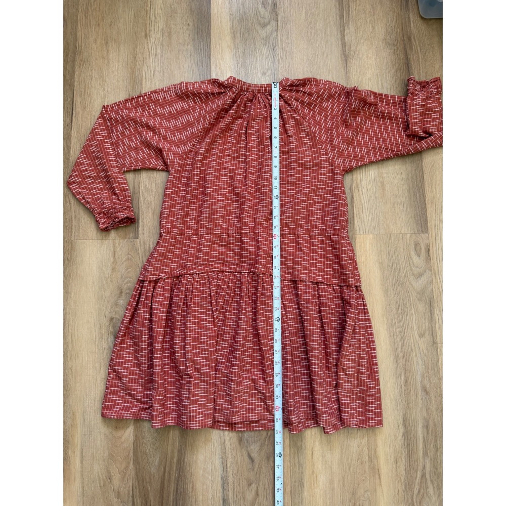 A Piece Apart Rust block Print Tiered Mini Dress Small Long Sleeve boho prairie - Picture 6 of 6
